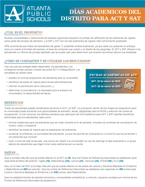 District ACT/SAT School Days (Spanish)